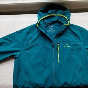 LL Bean men's Med stretch hooded windbreaker packable jacket, blue/green, EUC
